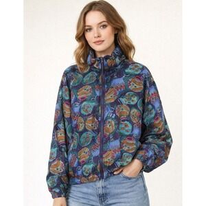 VTG Mureli Women Jacket M Purple Teal Silk Pottery Tribal Southwest Art to Wear